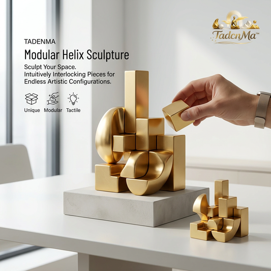 TadcnMa™ Modular Helix Sculpture - Interlocking 3D Geometric Desk Toy & Modern Gold Metal Art Decor, Creative Aesthetic Tabletop Accent for Home, Office, and Stress Relief