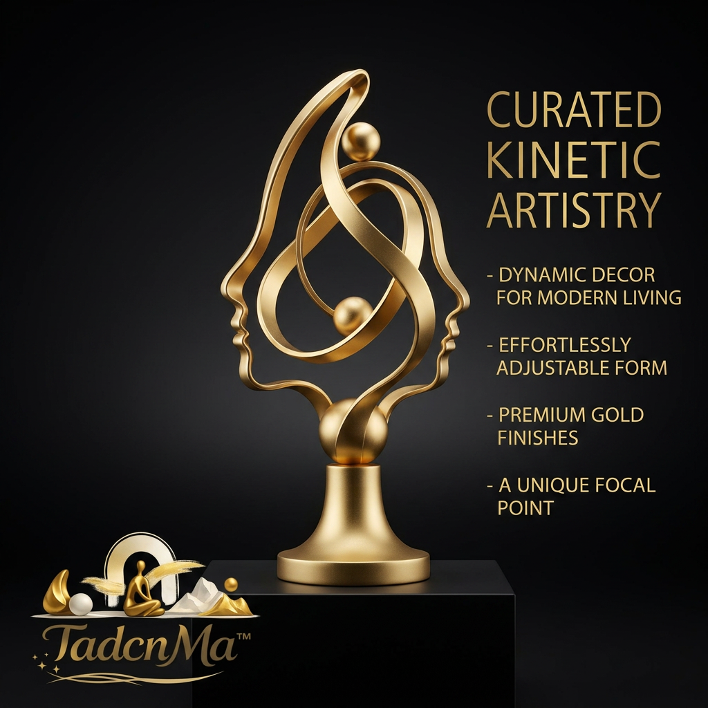 TadcnMa™ Gold Abstract Face Sculpture - Modern Kinetic Tabletop Decor, Effortlessly Adjustable Rotating Metal Statue, Luxury Living Room Centerpiece, Bookshelf & Office Desk Accent Ornament, Unique Housewarming Gift
