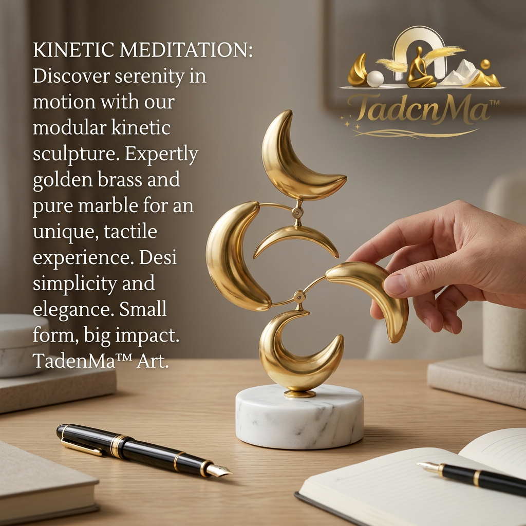 TadcnMa™ Kinetic Brass Sculpture with Marble Base | Modern Balancing Mobile Desk Toy for Stress Relief & Meditation | Minimalist Home & Office Tabletop Decor Art Gift