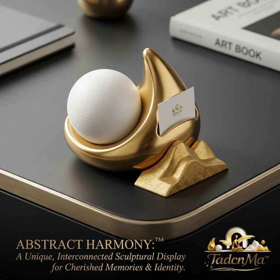 TadcnMa™ Abstract Harmony™ Luxury Business Card Holder & Desk Sculpture | Modern Gold Office Decor, Textured Sphere Paperweight, Zen Tabletop Art Ornament for Executive Office & Home Studio